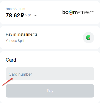 Secure payment processing page for Boomstream video access