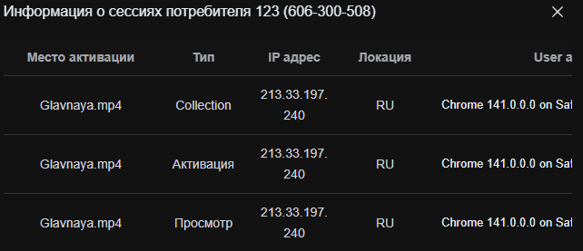 Детали сессии конкретного зрителя