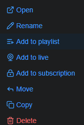 Dropdown menu showing quick actions for video management