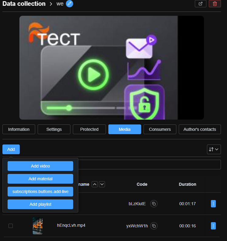 Adding video or live stream to the Media tab for access restriction
