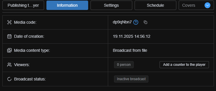 Viewing broadcast information and metadata in Boomstream