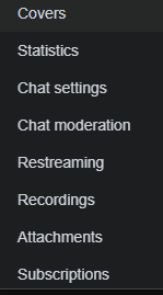 Additional configuration tabs for online broadcasts in Boomstream