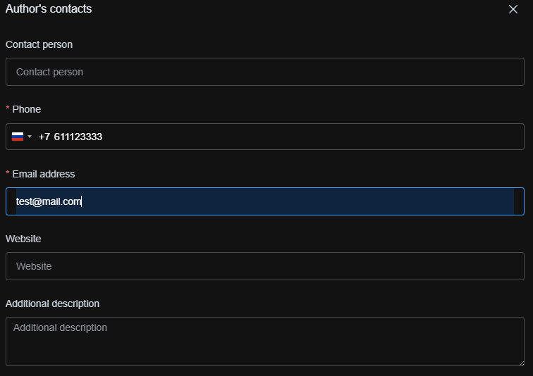 Entering author contacts to create a new password access rule in Boomstream