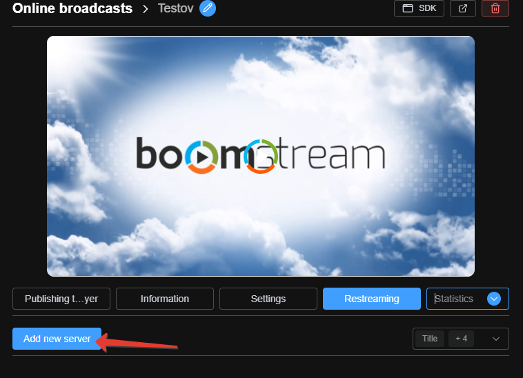 Clicking the Add new server button for multistreaming