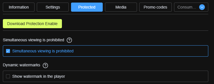 Configuring security settings like simultaneous viewing prevention and watermarks