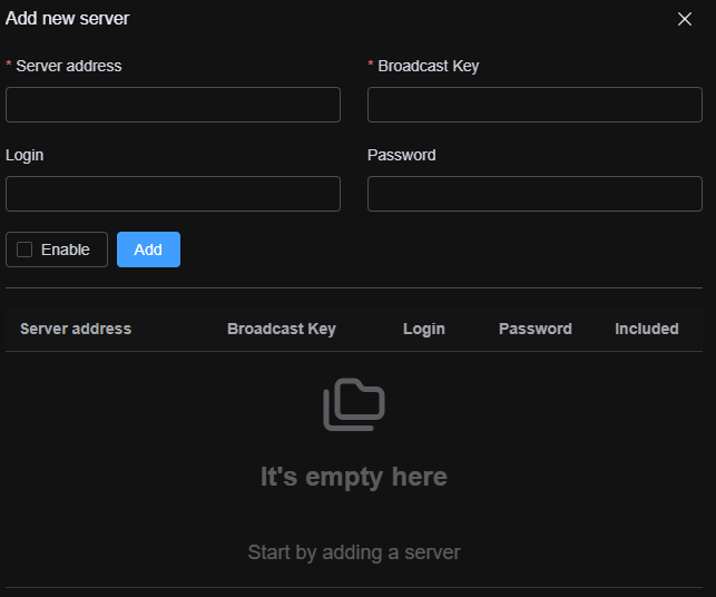 Configuring custom restream server address and streaming key