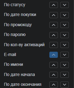 Меню параметров сортировки таблицы потребителей