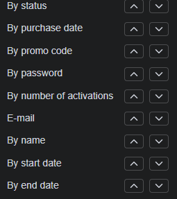 Sorting parameters for the consumers list