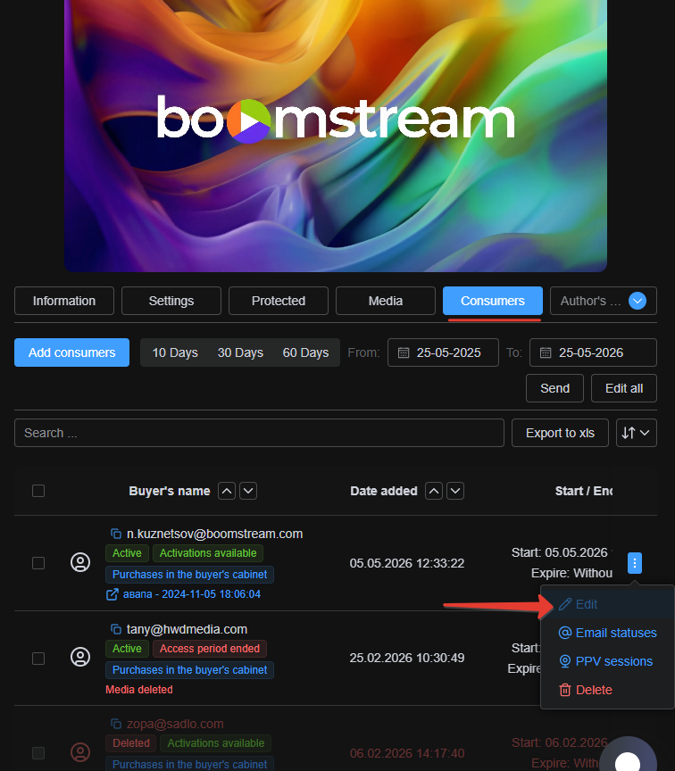 Edit consumer settings