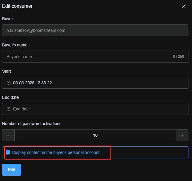 Enable personal account checkbox